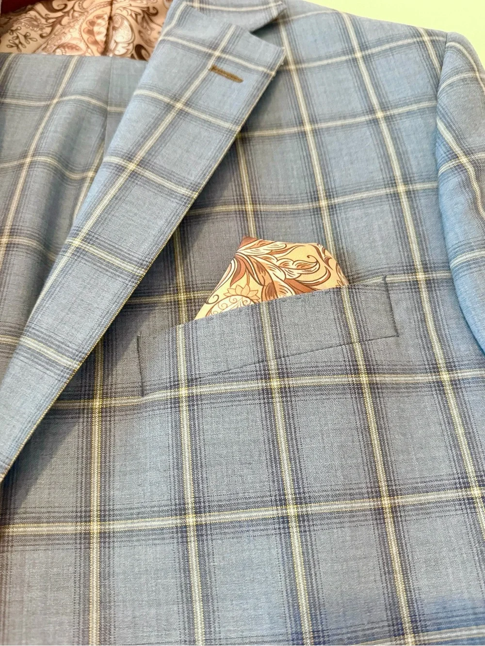 Tom James Holland & Sherry Super 100’s Blue Windowpane Sport Coat 36R